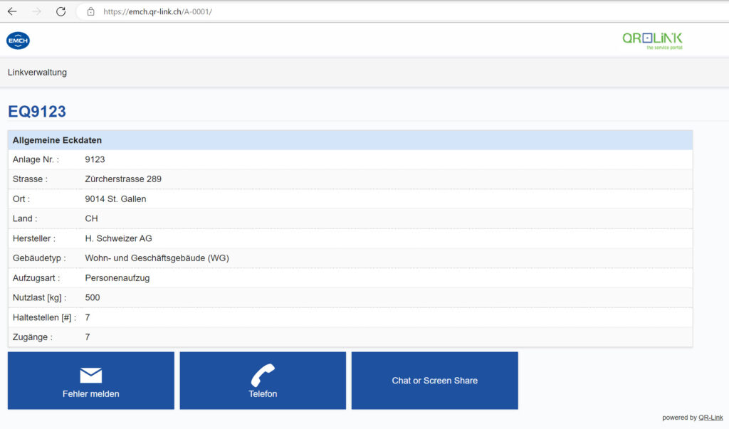 EMCH Aufzüge AG Lift mit QR-Link Service