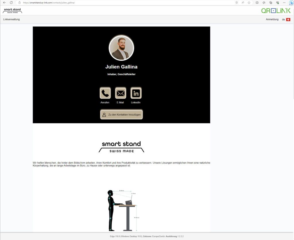 smartstand Visitenkarte qr-link service portal