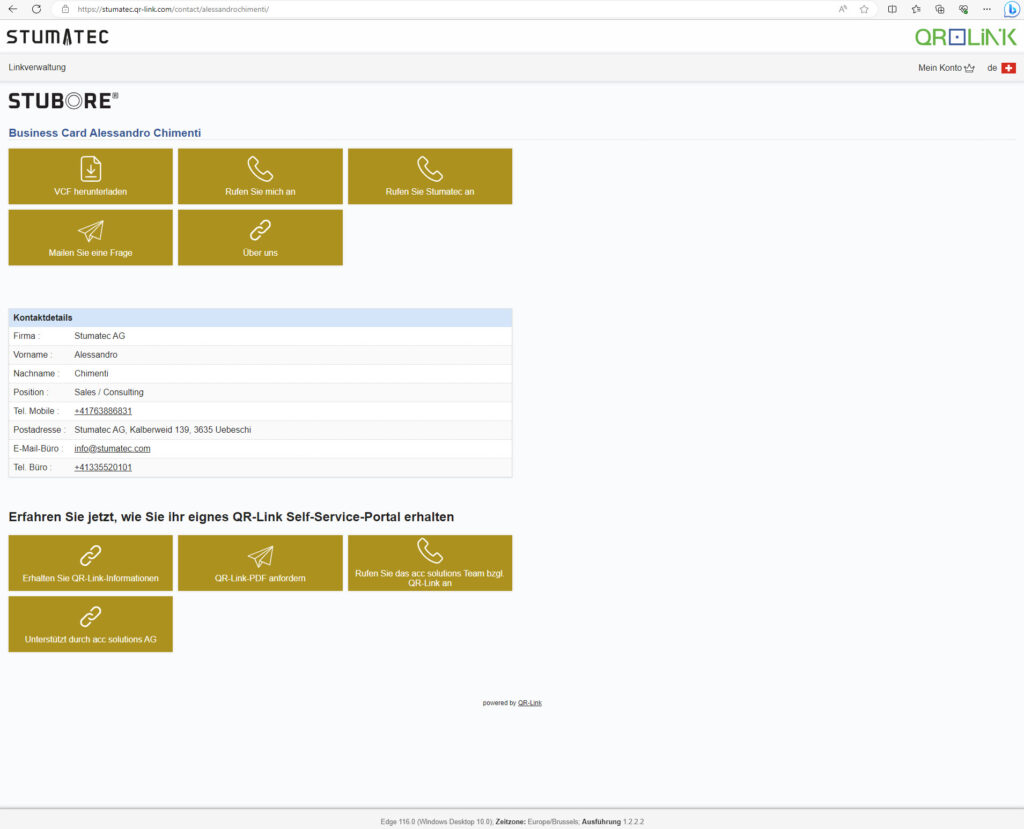 stumatec.ch QR-Link Visitenkarte und Messe Auftritt Deutsch